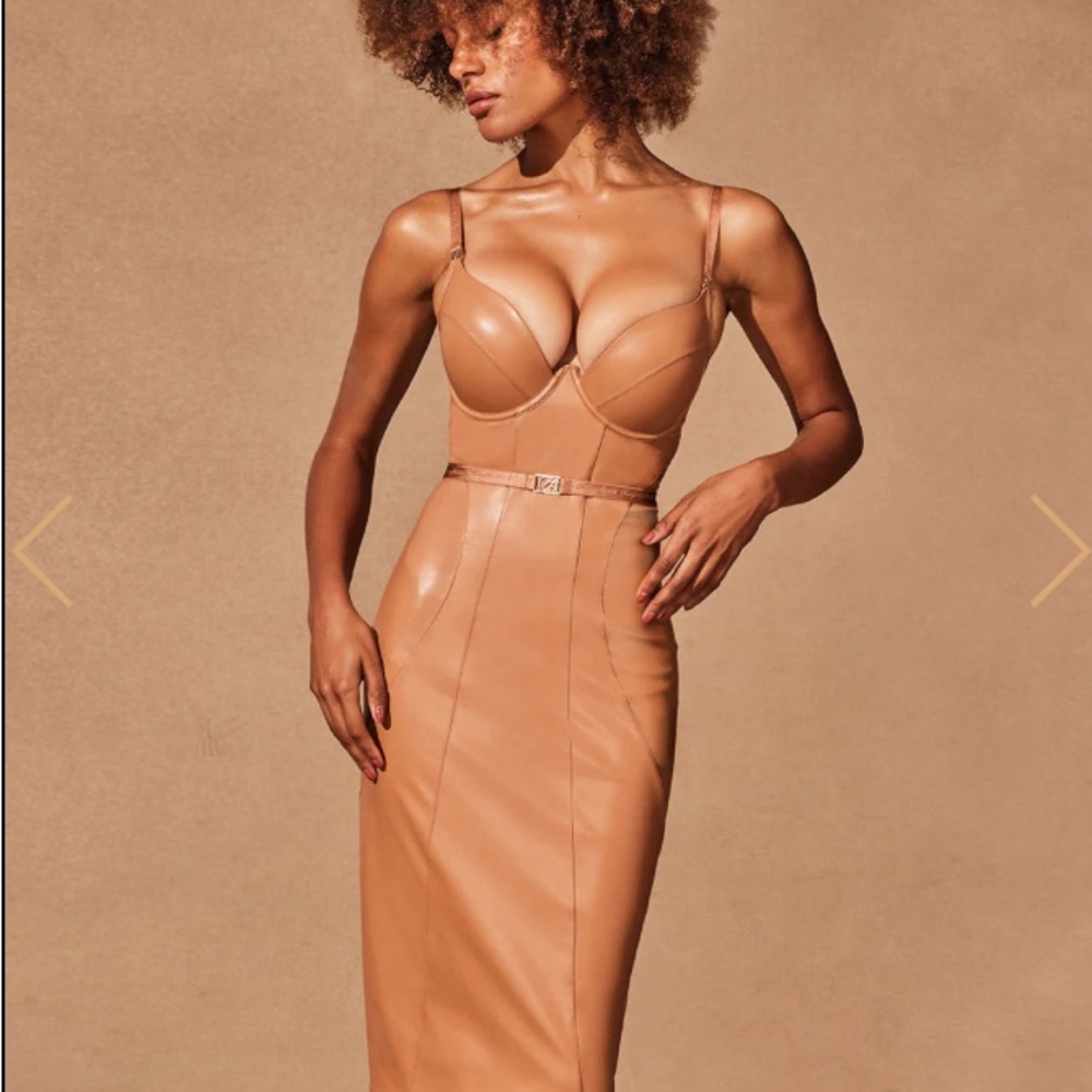 Honey Birdette Tan Emily Faux Leather Dress 32H